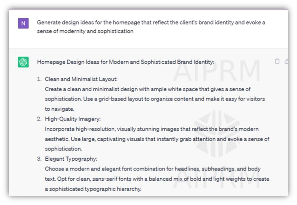 Prompt: “Generate design ideas for the homepage 