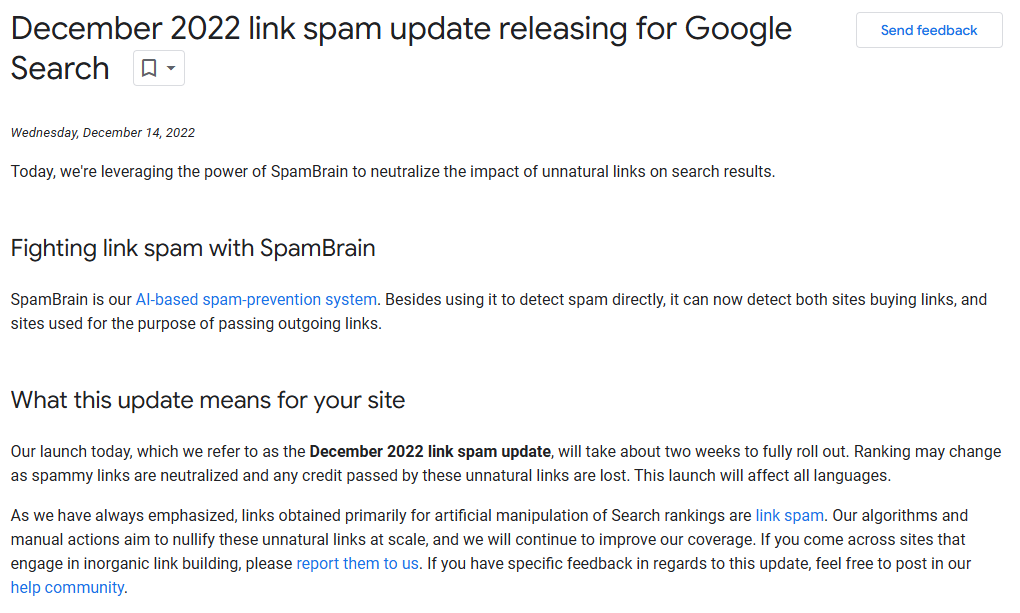 December 2022 Helpful Content & Link Spam Updates