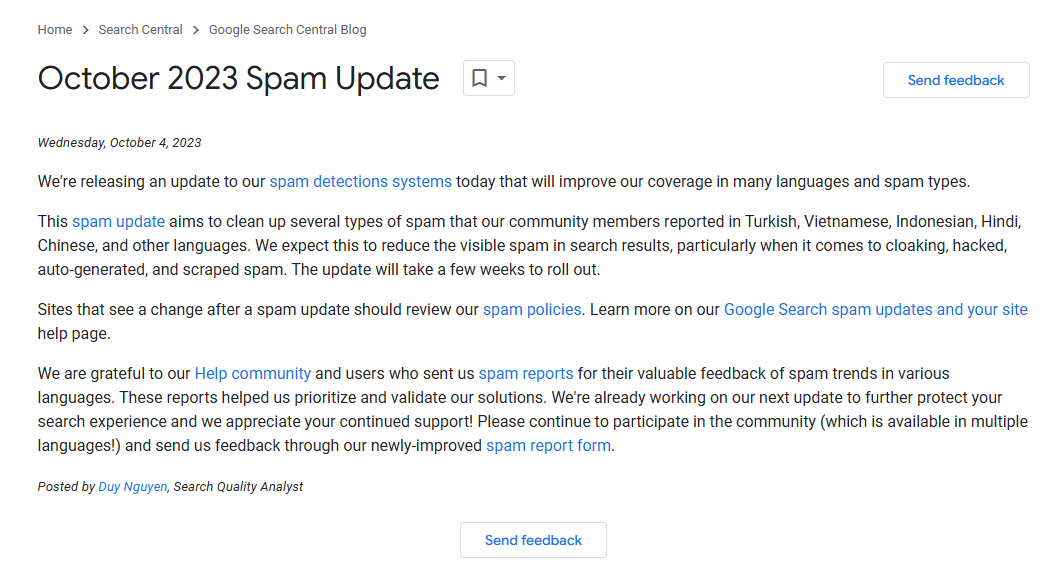 October 2023 Spam and Core Updates