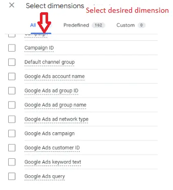 dimensions and metrics to generate report data