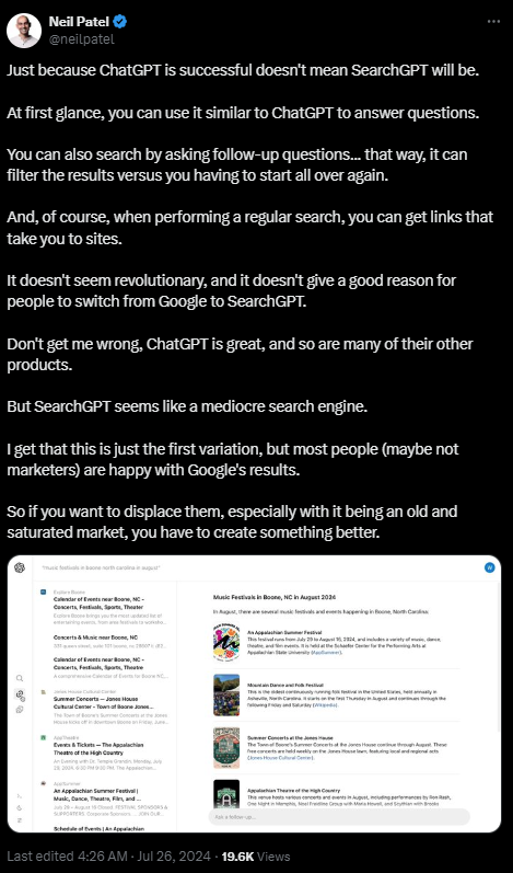 SearchGPT vs. Google Insights from Experts Neil Patel